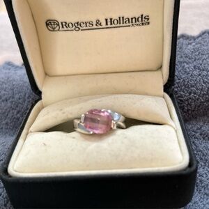 925  Sterling Lab Created Pink Sapphire Boat Design Ring Size 7